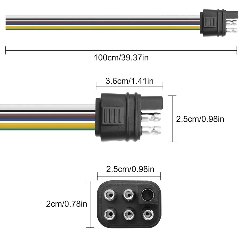 XMSJSIY 6-Way Square Trailer Plug Extension Bare Wire 6 Pin Square Male Wiring Harness Connectors Trailer-Side and Vehicle-Side Open End Cable Pigtail Cord-1M/3.2FT - Image 2